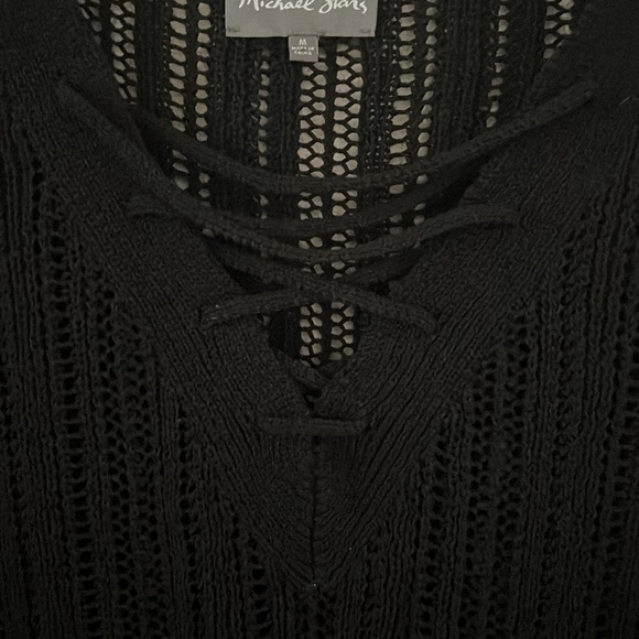 Michael Stars Black Knit Summer Sweater. LS. Lace up collar. SzM EUC. Lagenlook - Picture 4 of 8